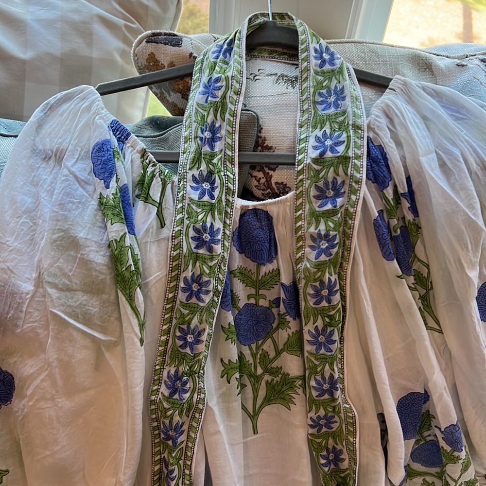 Juliet Dunn dress blue white floral one size fits all - Picture 4 of 4